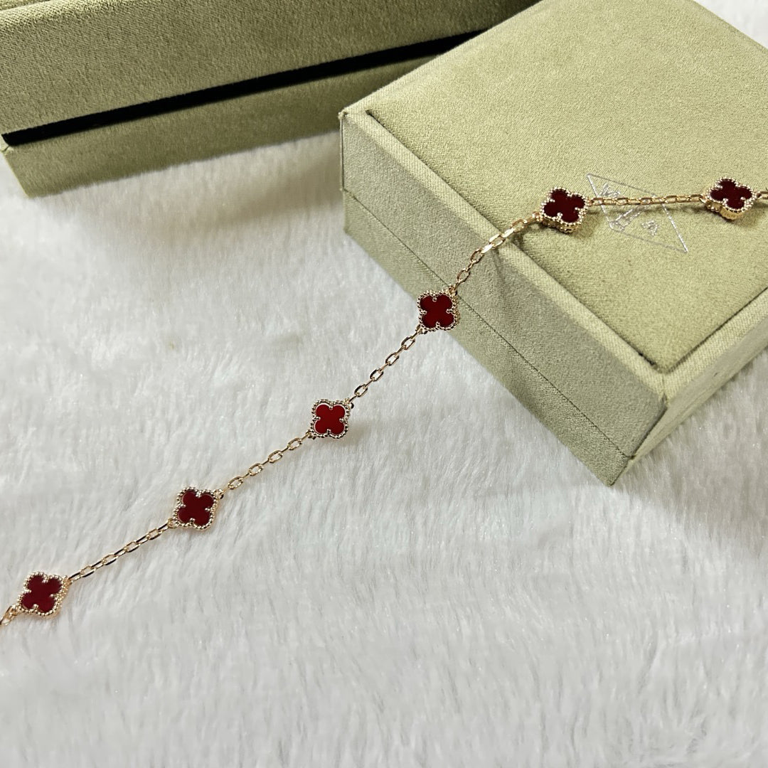 [¡®Timi¡¯]CLOVER 6 MOTIF RED AGATE BRACELET