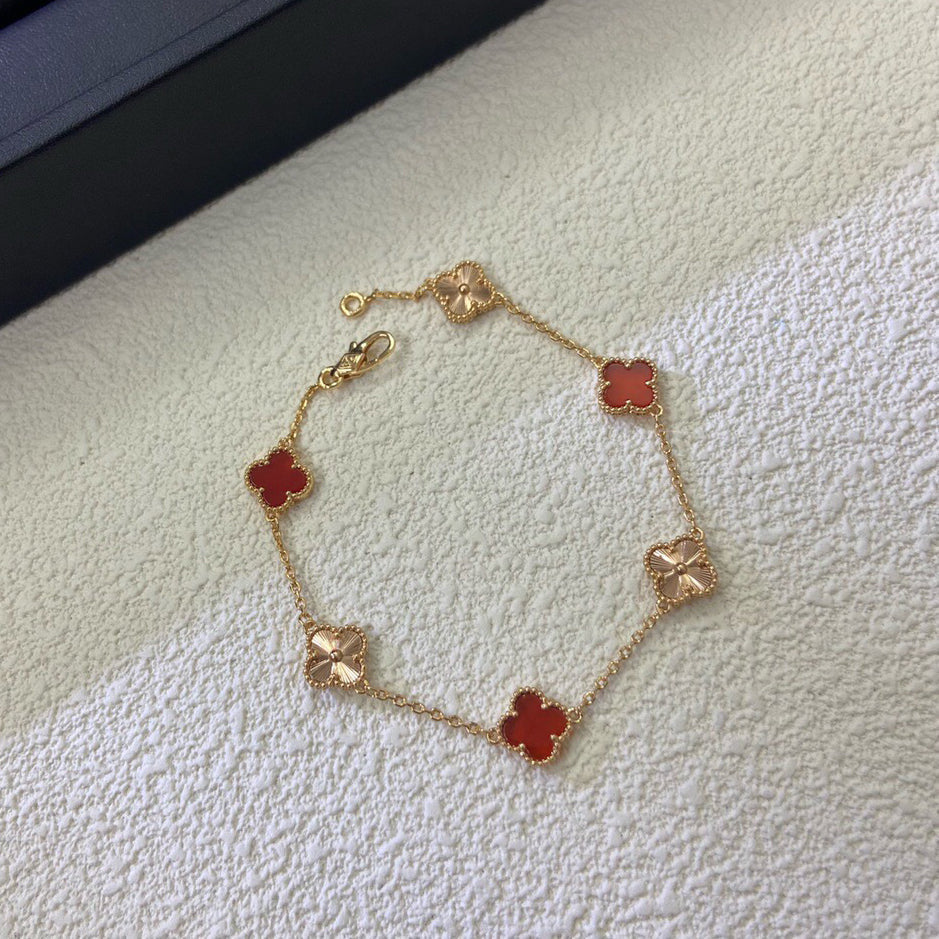 [¡®Timi¡¯]CLOVER 6 MOTIF RED AGATE LASER BRACELET