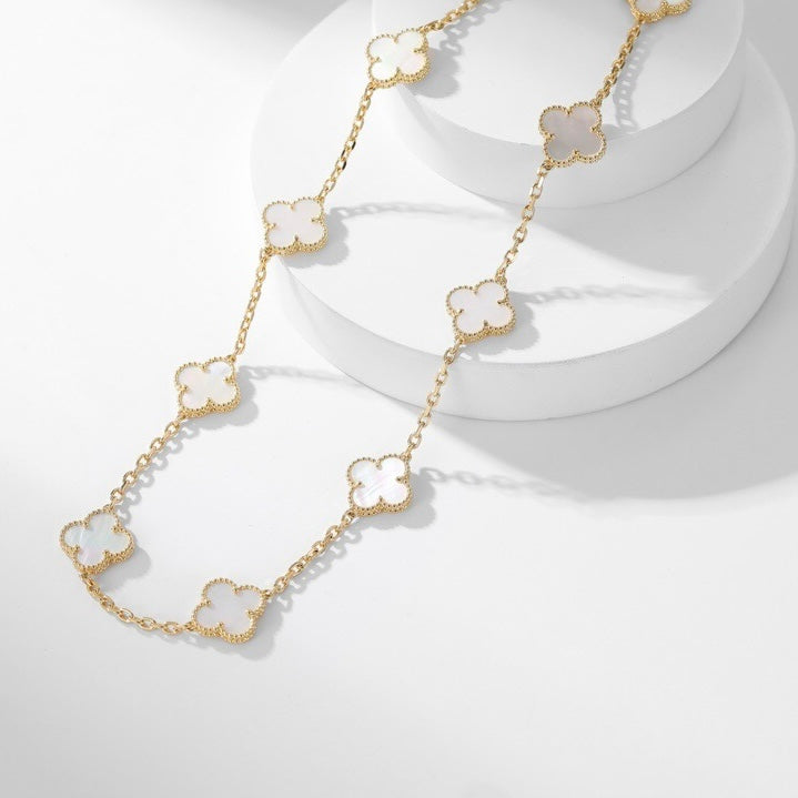 TimiCLOVER 10 MOTIFS WHITE MOTHER OF PEARL NECKLACE