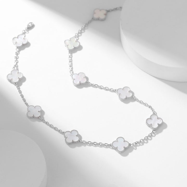 TimiCLOVER 10 MOTIFS WHITE MOTHER OF PEARL NECKLACE