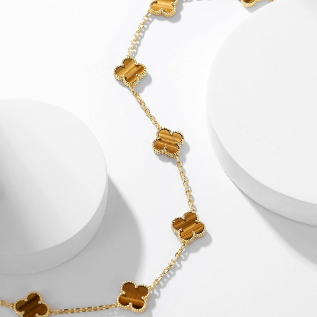 TimiCLOVER 10 MOTIFS TIGER EYE NECKLACE