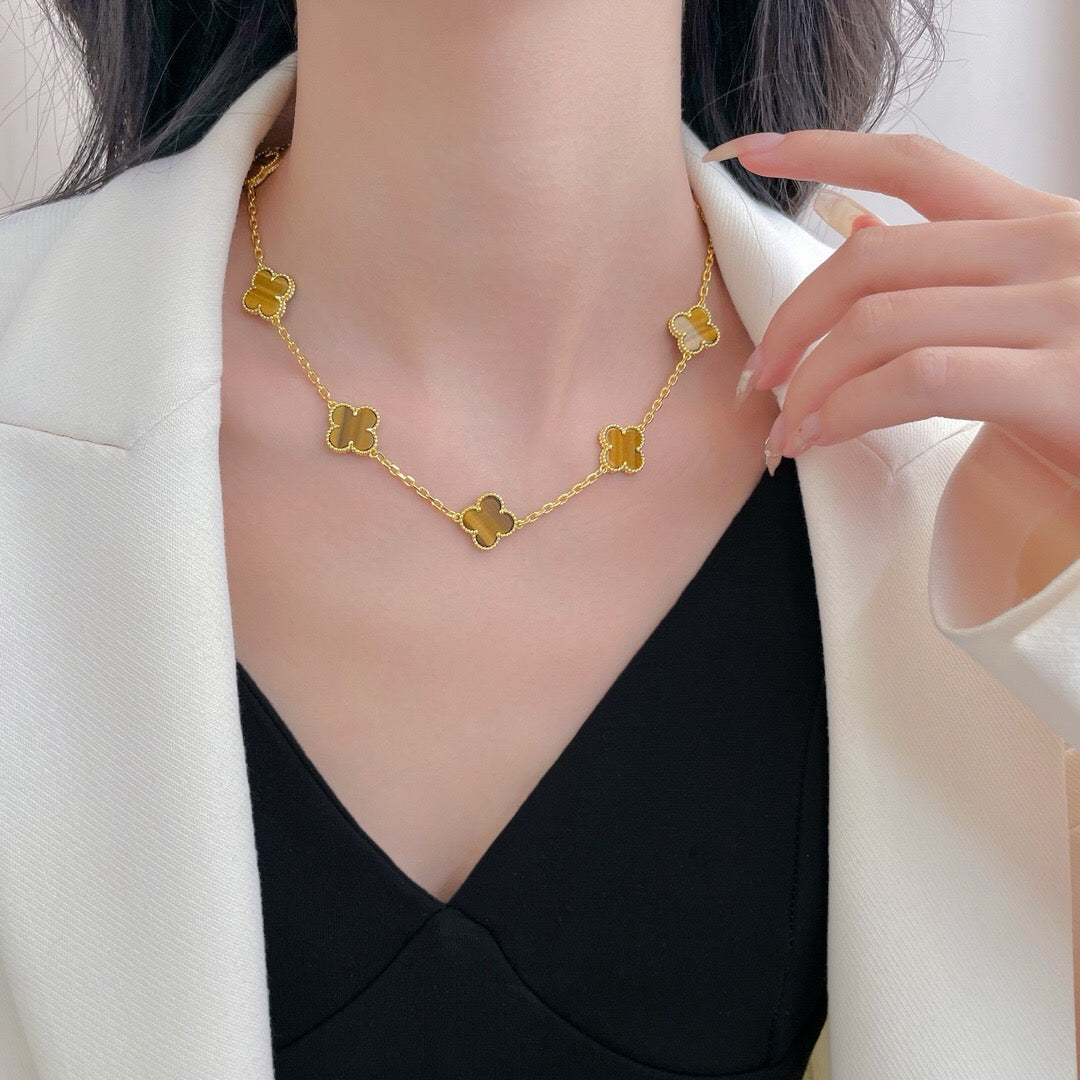 TimiCLOVER 10 MOTIFS TIGER EYE NECKLACE