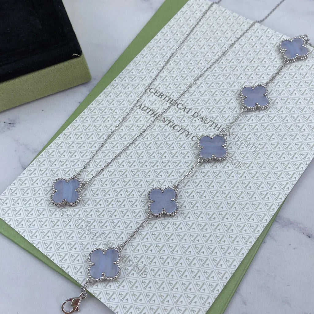 [Timi]New  CLOVER 5 MOTIF PURPLE CHALCEDONY BRACELET COLLECTION