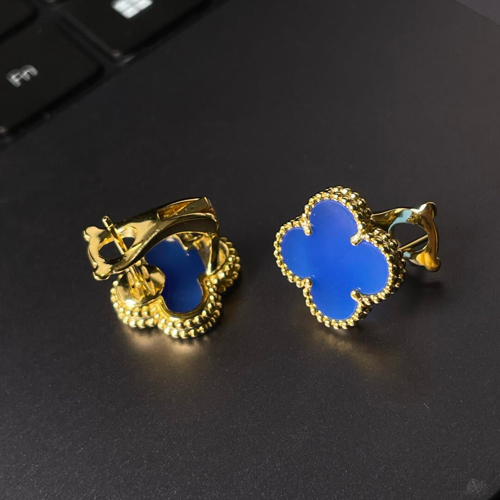 [Timi] CLOVER LARGE (20mm) 1 MOTIFS BLUE MOP STUD EARRINGS