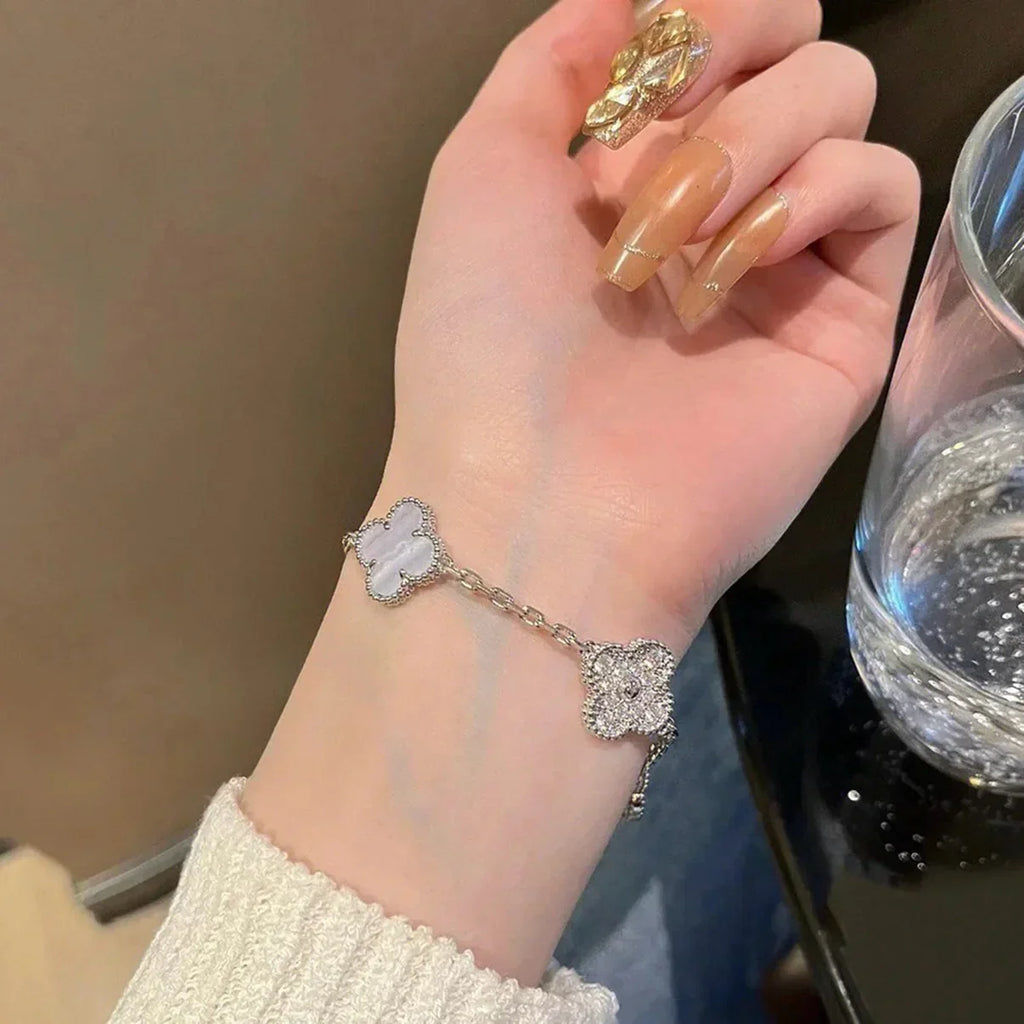 [Timi]New  CLOVER 5 MOTIF PURPLE CHALCEDONY BRACELET COLLECTION