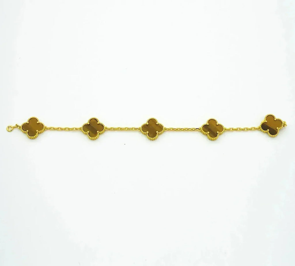 [Timi]New  CLOVER 5 MOTIFS TIGER EYE BRACELET COLLECTION