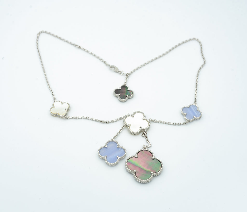 TimiCLOVER MOP CHALCEDONY NECKLACE SILVER 6 MOTIF