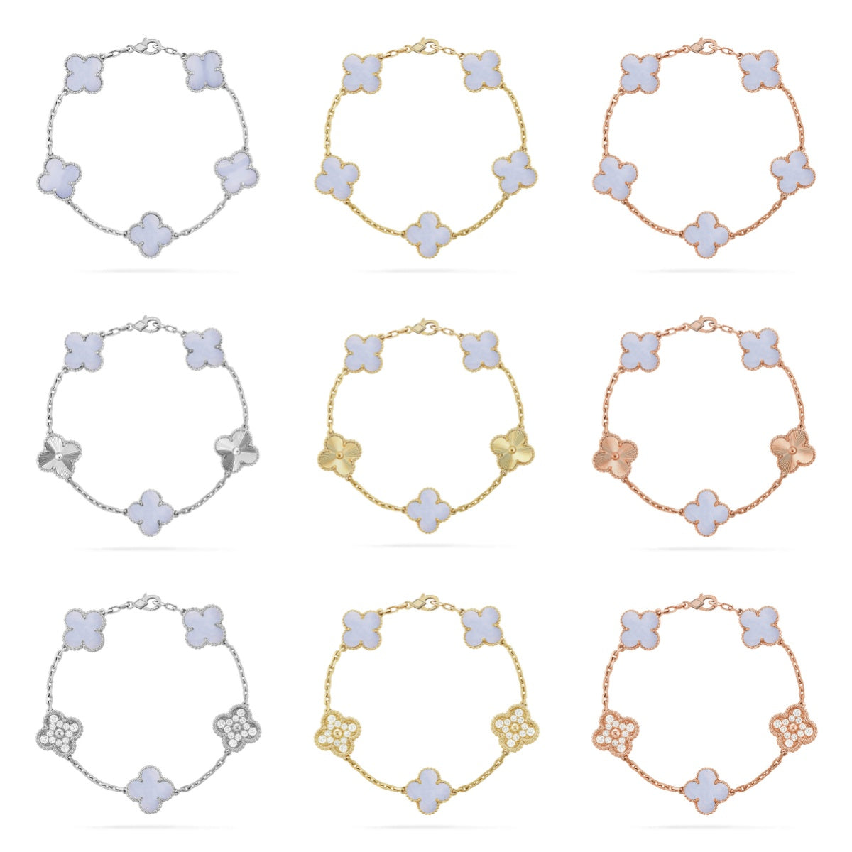 [Timi]New  CLOVER 5 MOTIF PURPLE CHALCEDONY BRACELET COLLECTION
