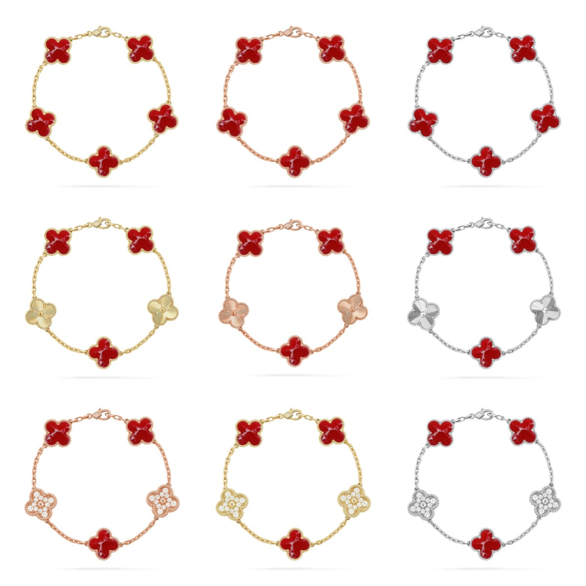 [Timi]New CLOVER 5 MOTIF RED PATTERN BRACELET COLLECTION