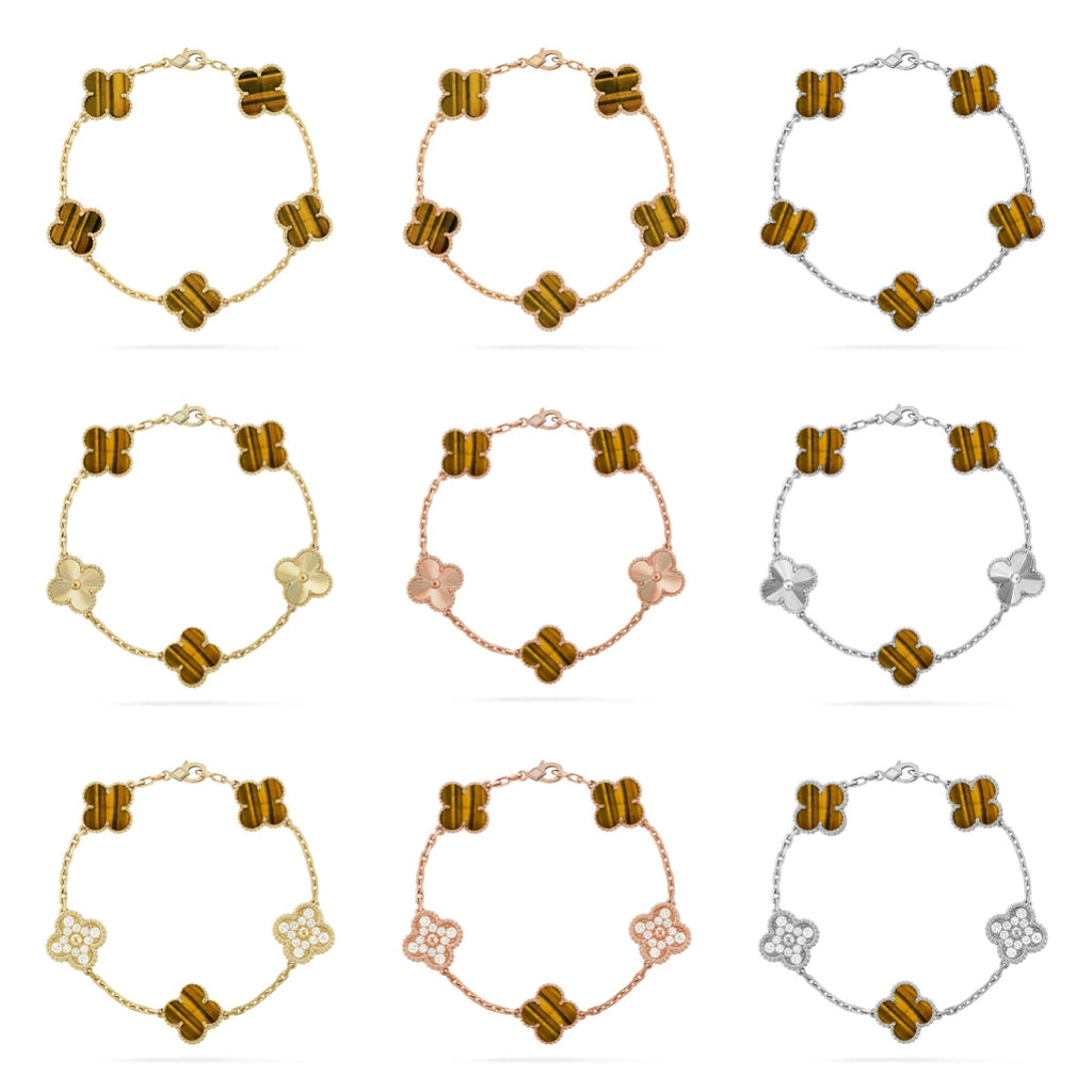 [Timi]New  CLOVER 5 MOTIFS TIGER EYE BRACELET COLLECTION