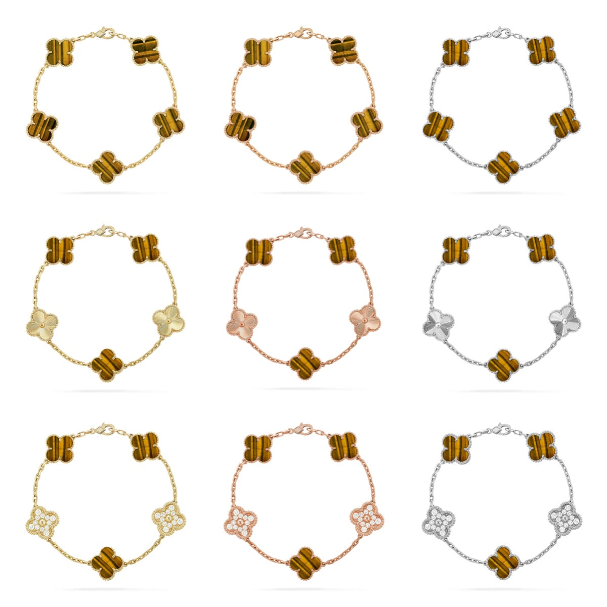 [Timi]New  CLOVER 5 MOTIFS TIGER EYE BRACELET COLLECTION