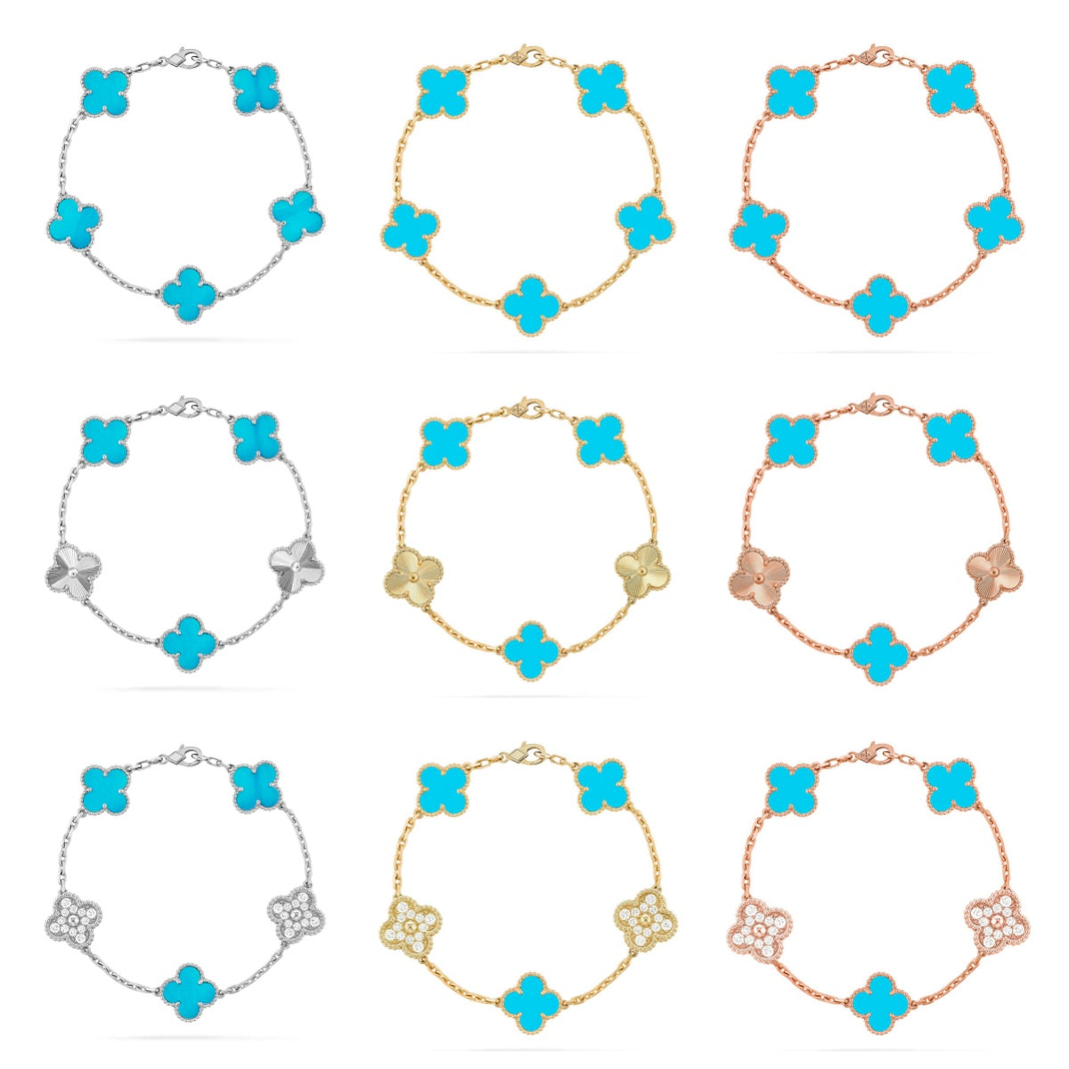 [Timi]New  CLOVER 5 MOTIF TURQUOISE BRACELET COLLECTION