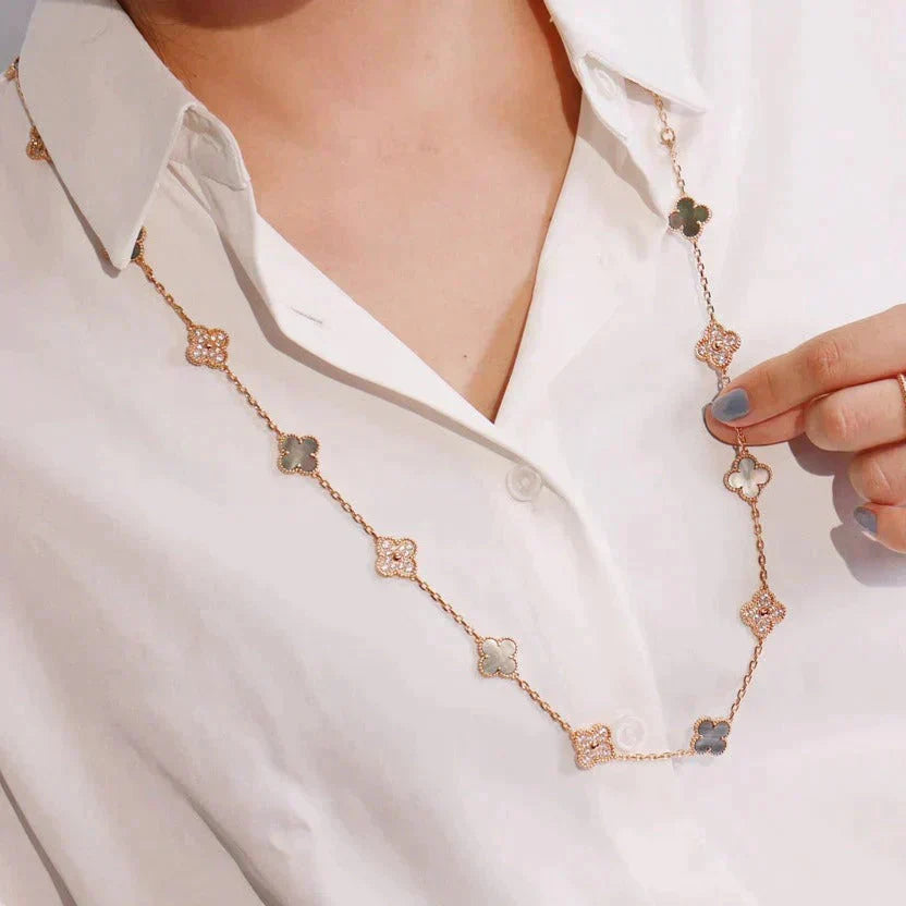 TimiCLOVER 20 MOTIFS DARK MOP DIAMOND  NECKLACE