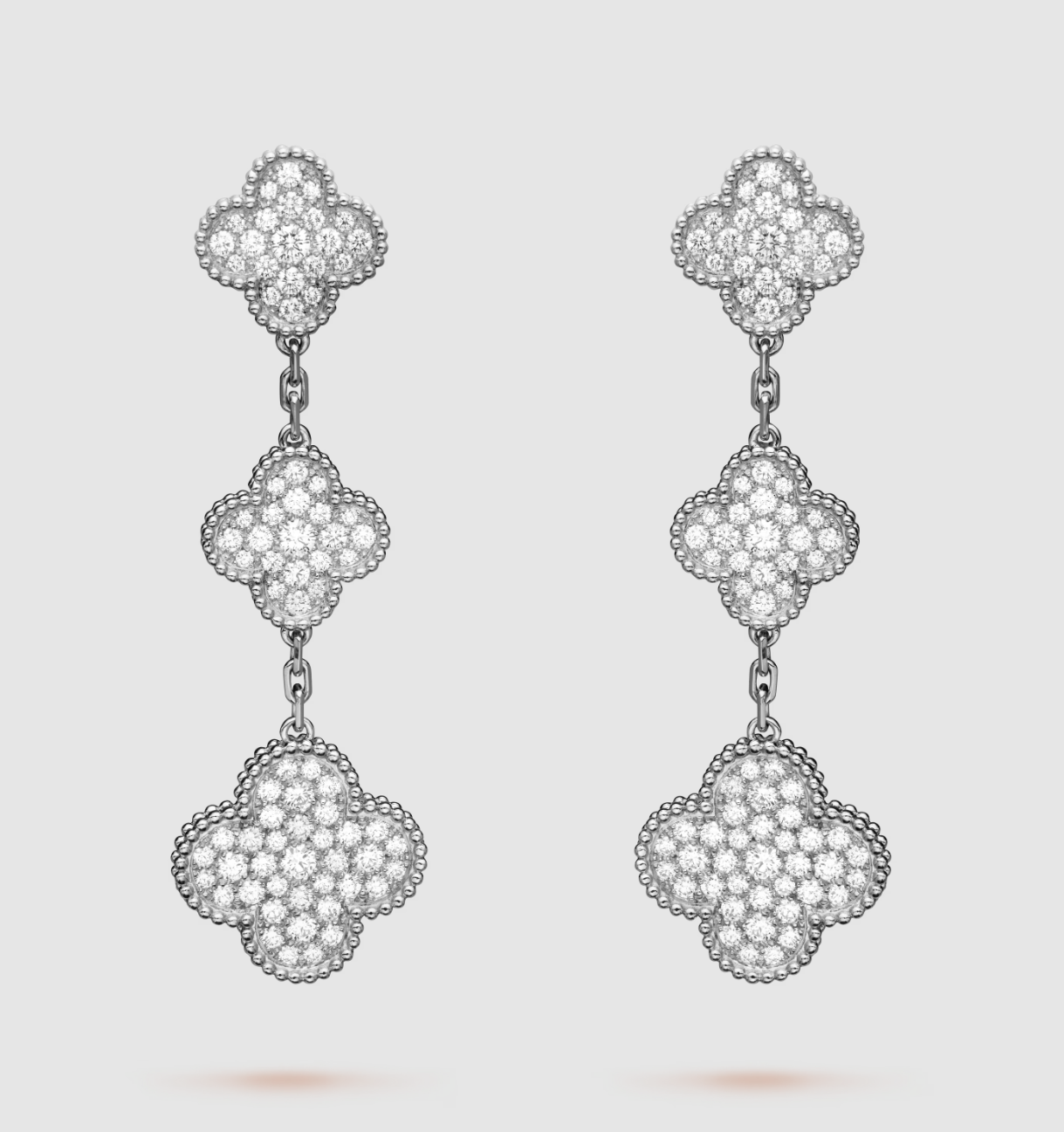 TimiCLOVER 3 MOTIF DIAMOND SILVER DROP EARRINGS