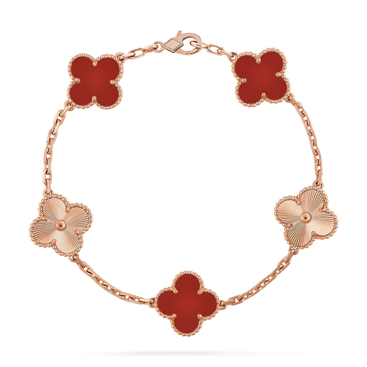 [Timi]New  CLOVER 5 MOTIF RED CORNELIAN BRACELET COLLECTION