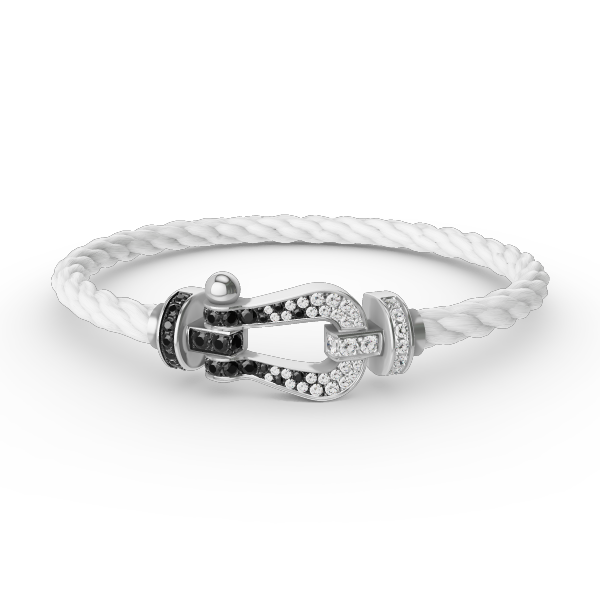 TimiFORCE LARGE HORSESHOE BLACK WHITE DIAMOND BRACELET SILVER
