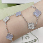 [Timi]New  CLOVER 5 MOTIF PURPLE CHALCEDONY BRACELET COLLECTION