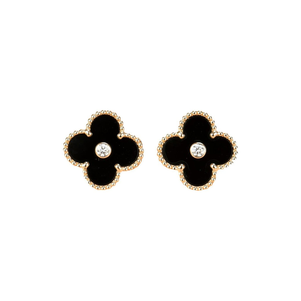 TimiCLOVER MEDIUM 1 MOTIFS ONYX DIAMOND EARRINGS