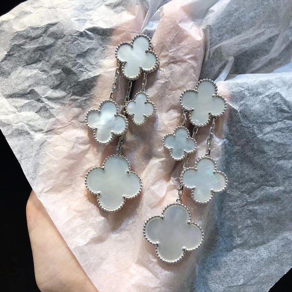 TimiCLOVER EARRINGS WHITE MOP 4 MOTIFS SILVER