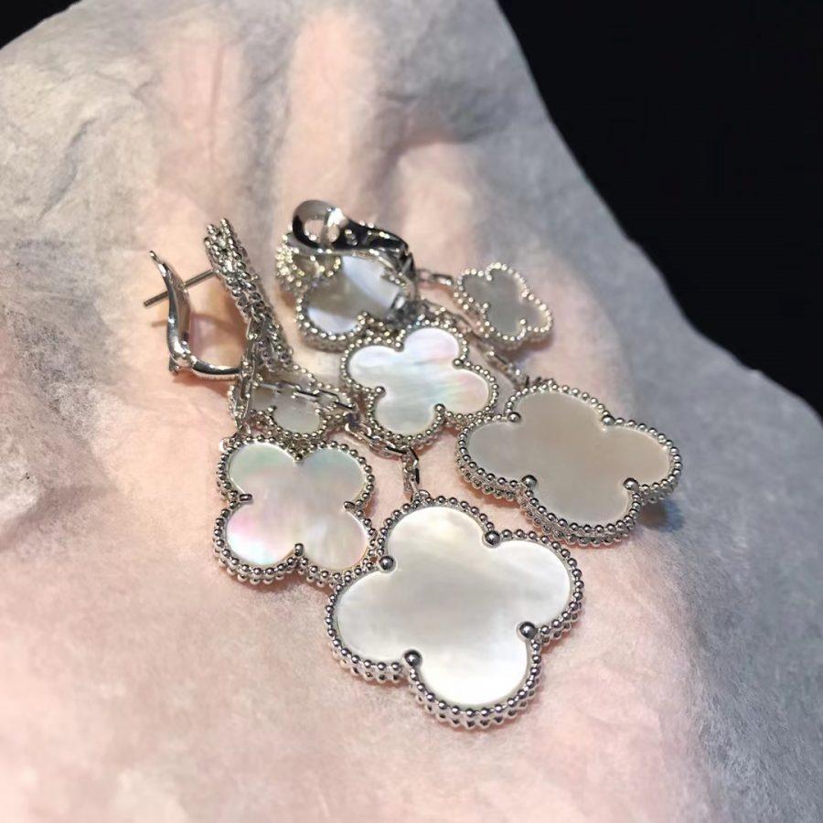 TimiCLOVER EARRINGS WHITE MOP 4 MOTIFS SILVER