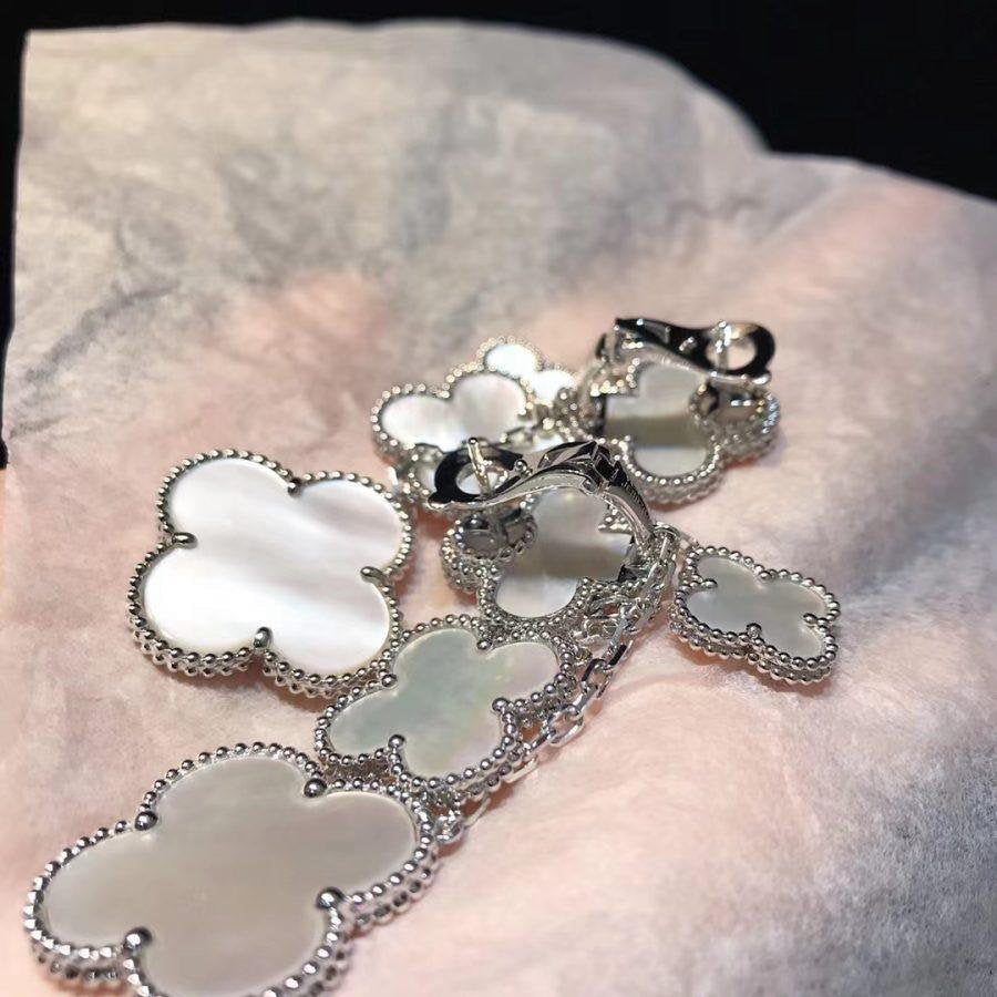 TimiCLOVER EARRINGS WHITE MOP 4 MOTIFS SILVER
