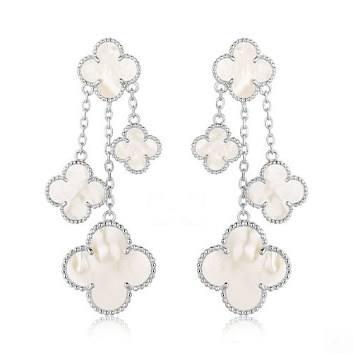 TimiCLOVER EARRINGS WHITE MOP 4 MOTIFS SILVER