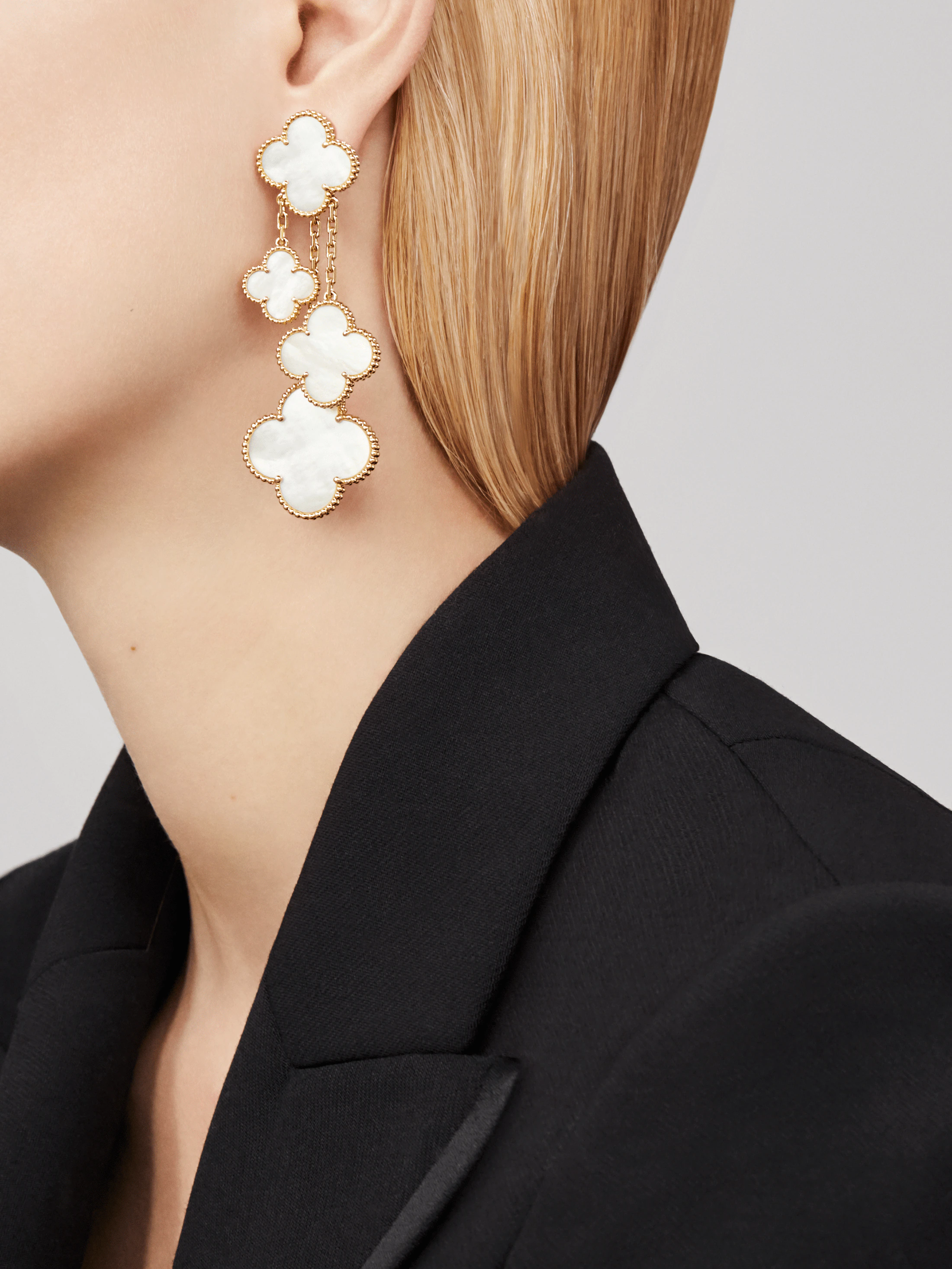 TimiCLOVER EARRINGS WHITE MOP 4 MOTIFS GOLD