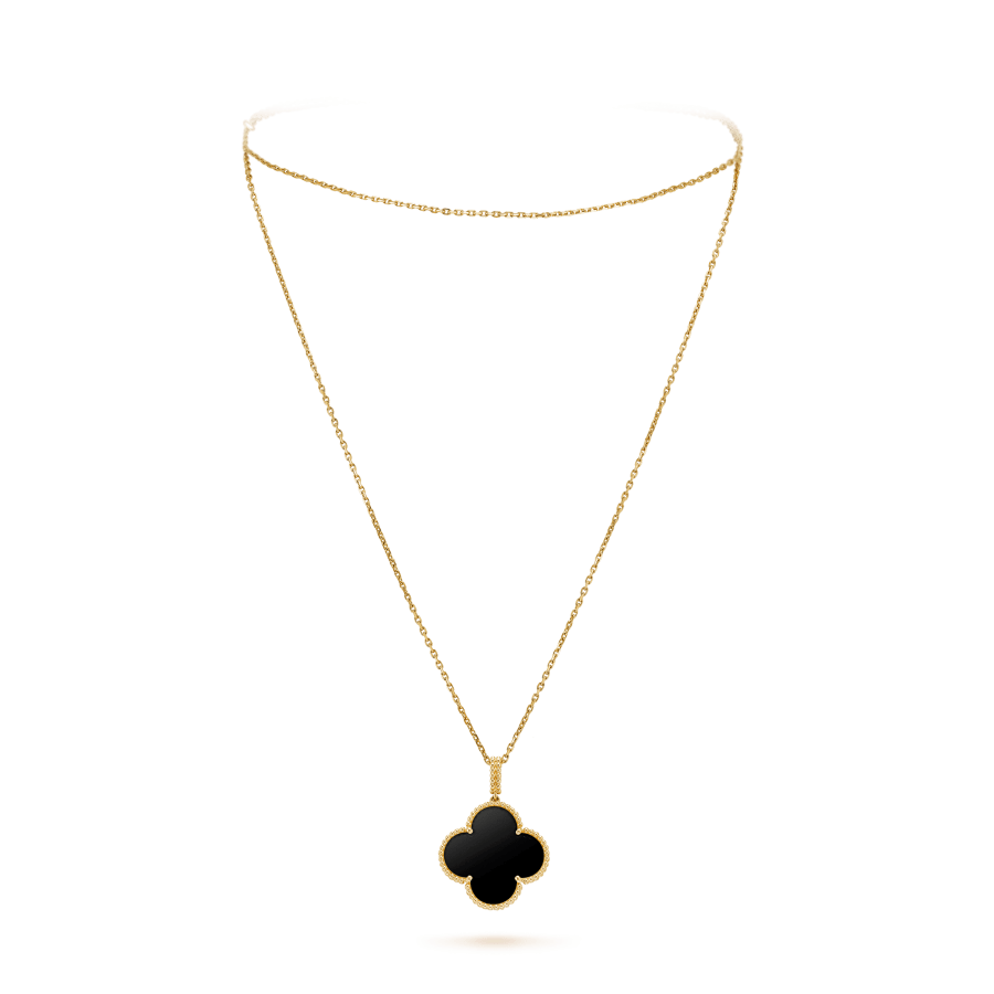 TimiCLOVER 25MM GOLD ONYX BIG CLOVER NECKLACE