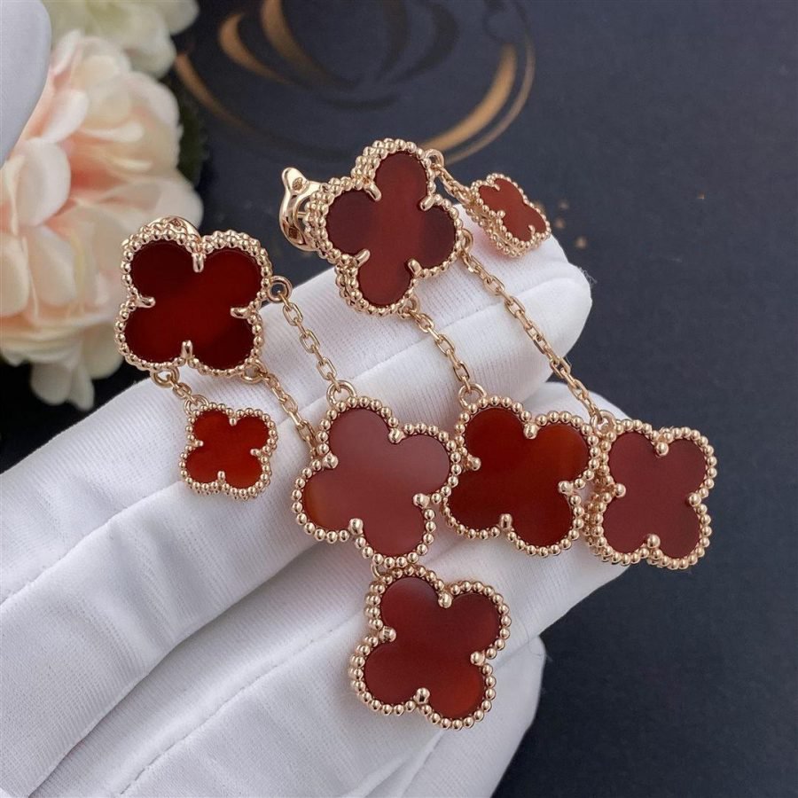 TimiCLOVER EARRINGS CARNELIAN 4 MOTIFS PINK GOLD