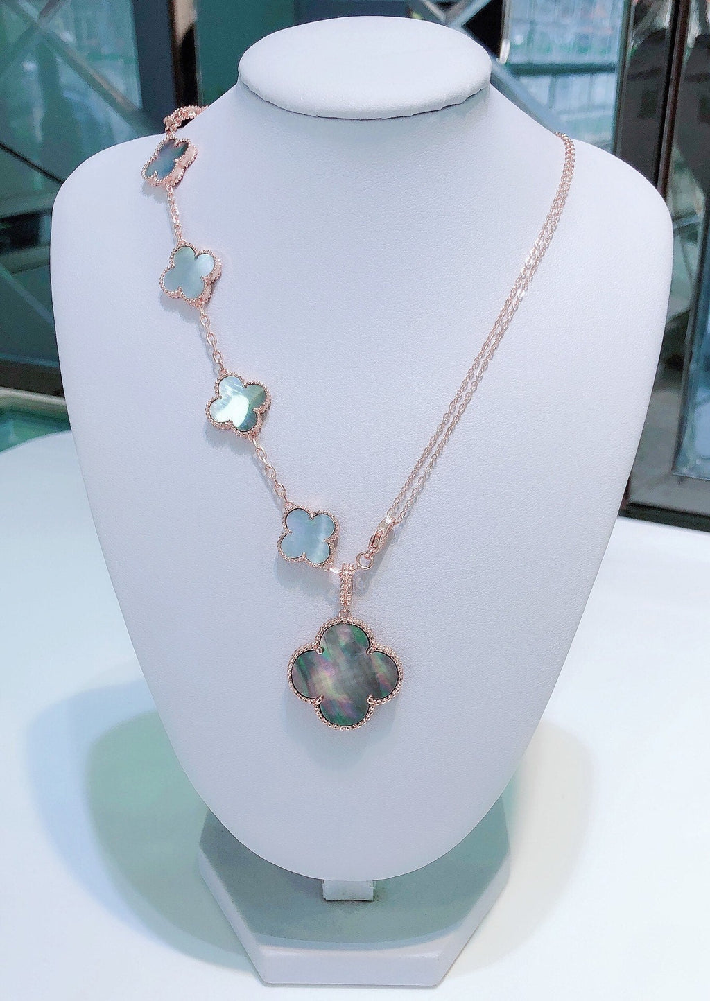 TimiCOMBINED BRACELET 5 MOTIFS AND NECKLACE DARK MOP ROSE GOLD