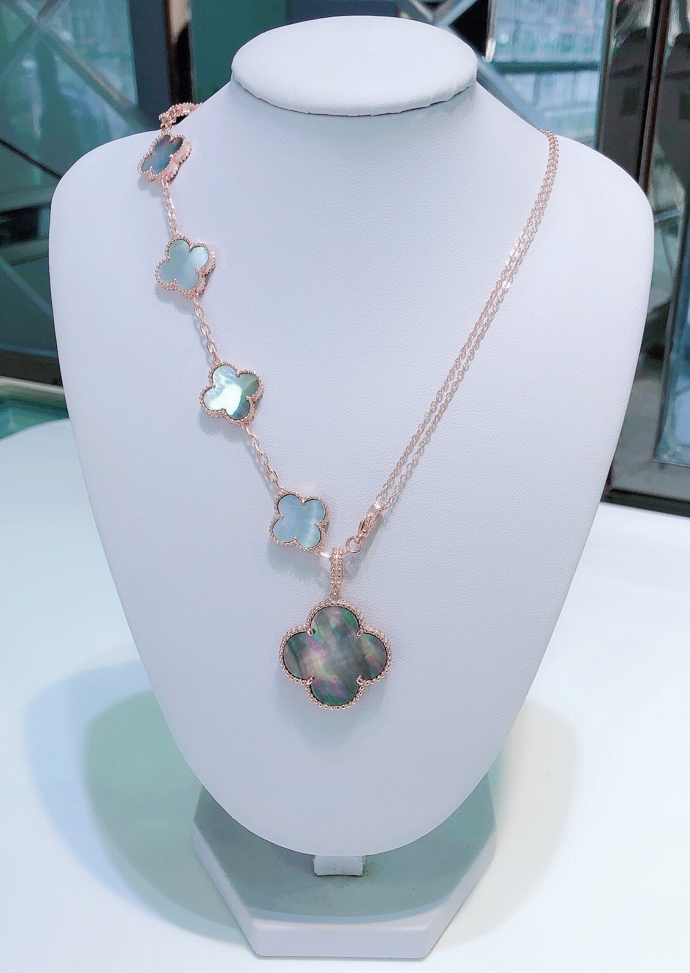TimiCOMBINED BRACELET 5 MOTIFS AND NECKLACE DARK MOP ROSE GOLD