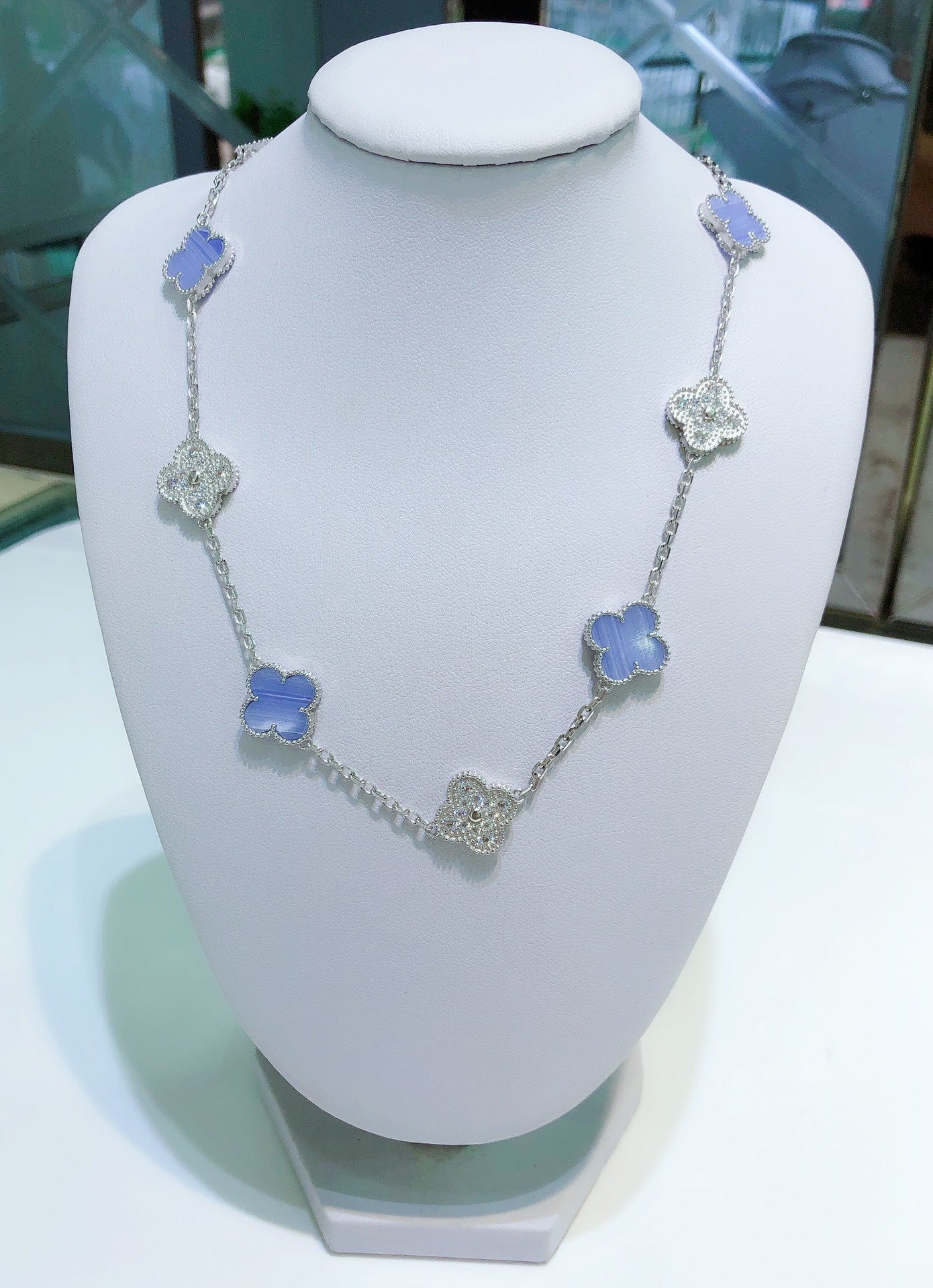 TimiCLOVER 10 MOTIFS CHALCEDONY DIAMONDS SILVER NECKLACE