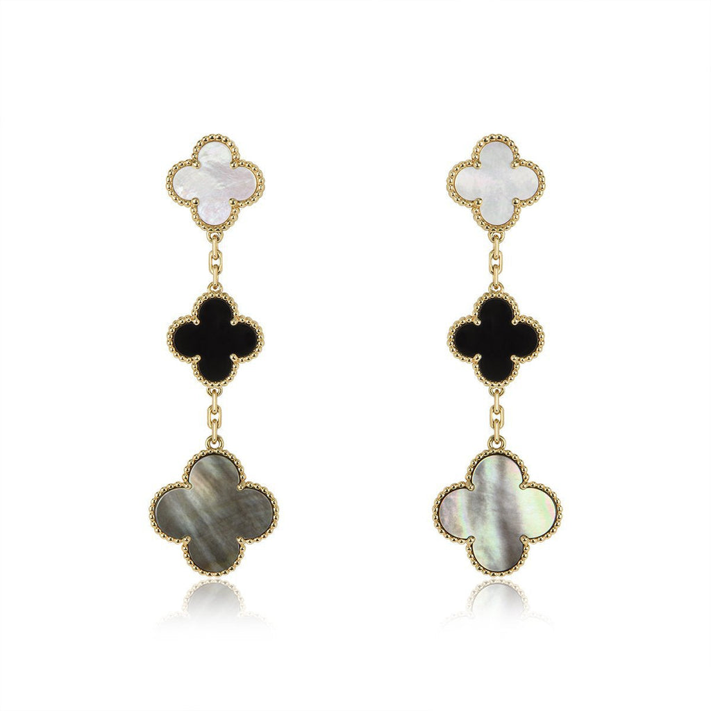 TimiCLOVER EARRINGS GOLD ONYX MOP 3 MOTIF