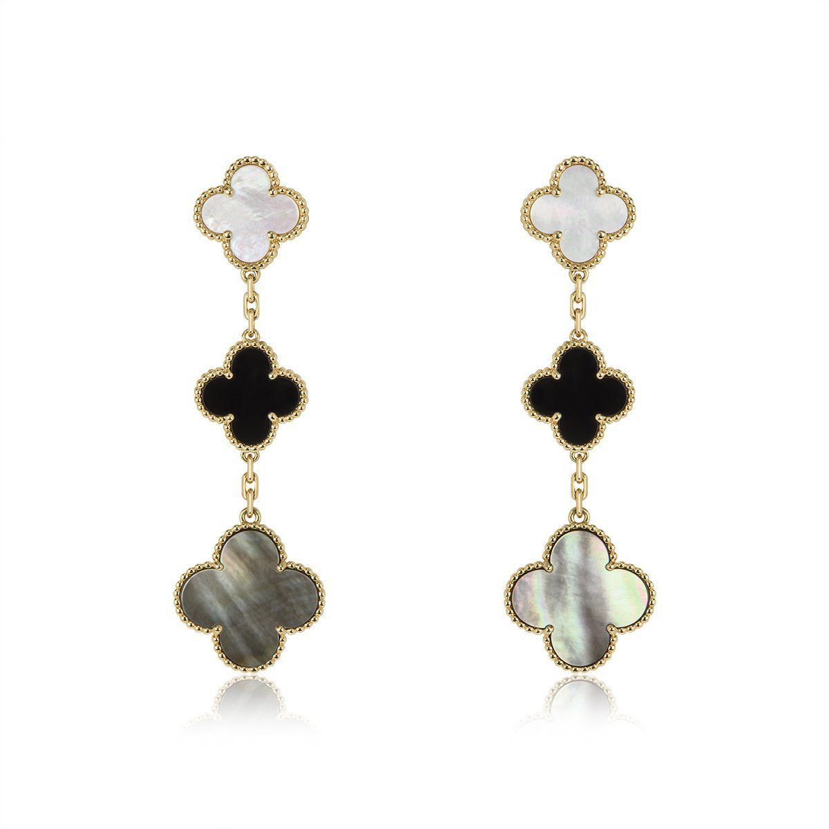 TimiCLOVER EARRINGS GOLD ONYX MOP 3 MOTIF