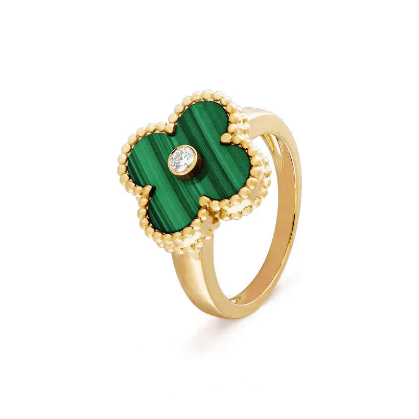 TimiCLOVER MALACHITE RING GOLD DIAMOND